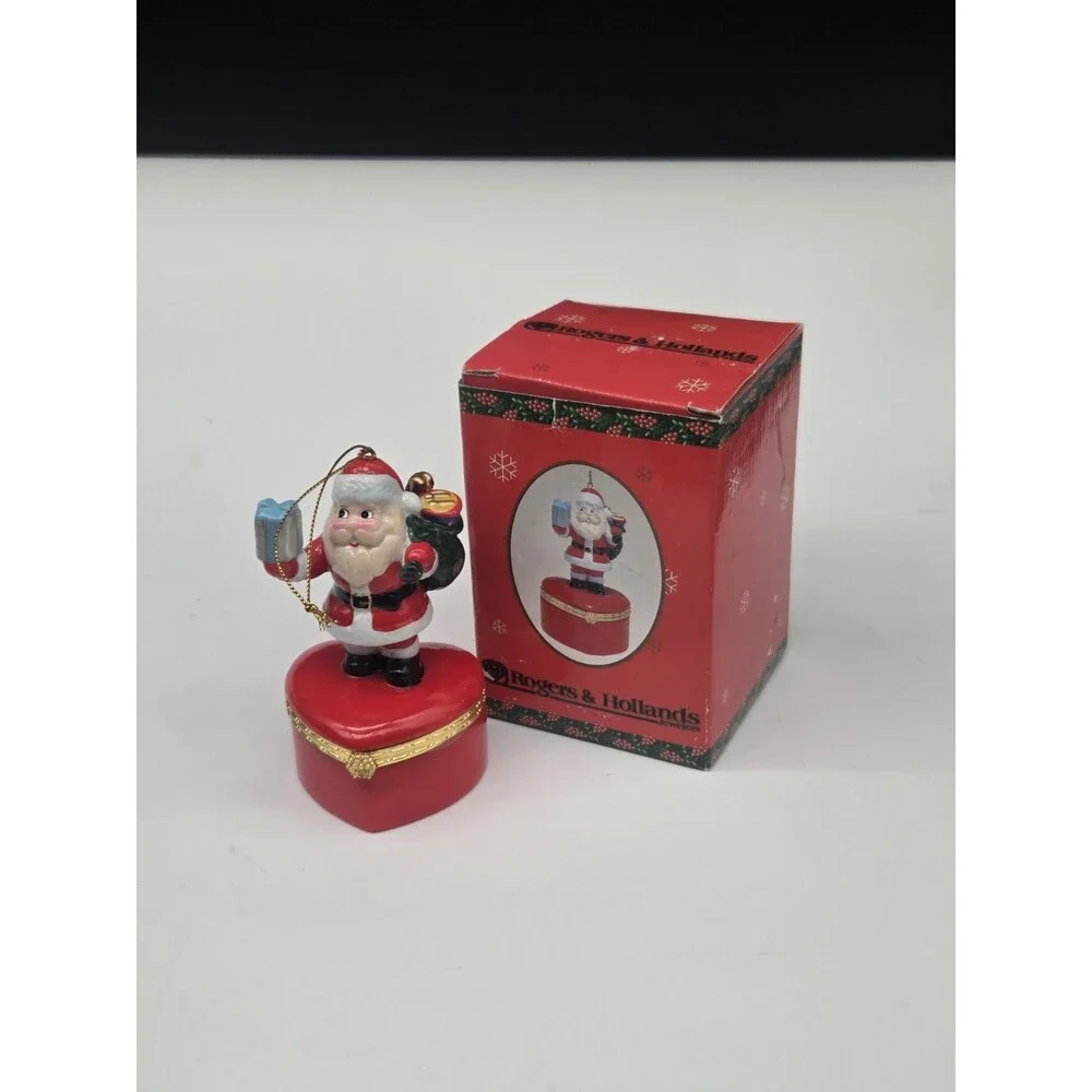Rodgers And Holland Jeweler Porcelain Ring Box Ornament Santa Claus
